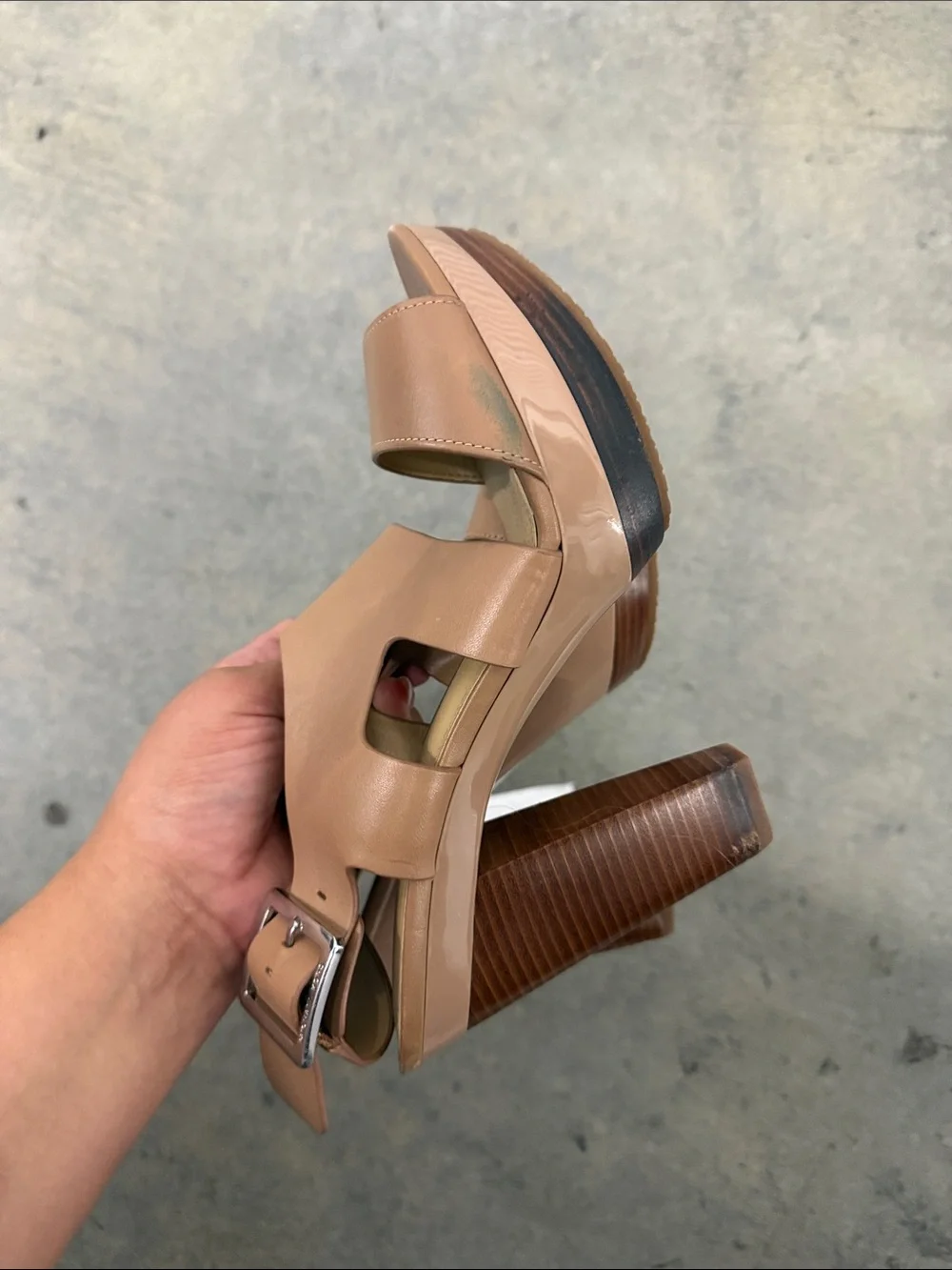 Michael Kors Nude/Tan Leather Open-Toe platform heels